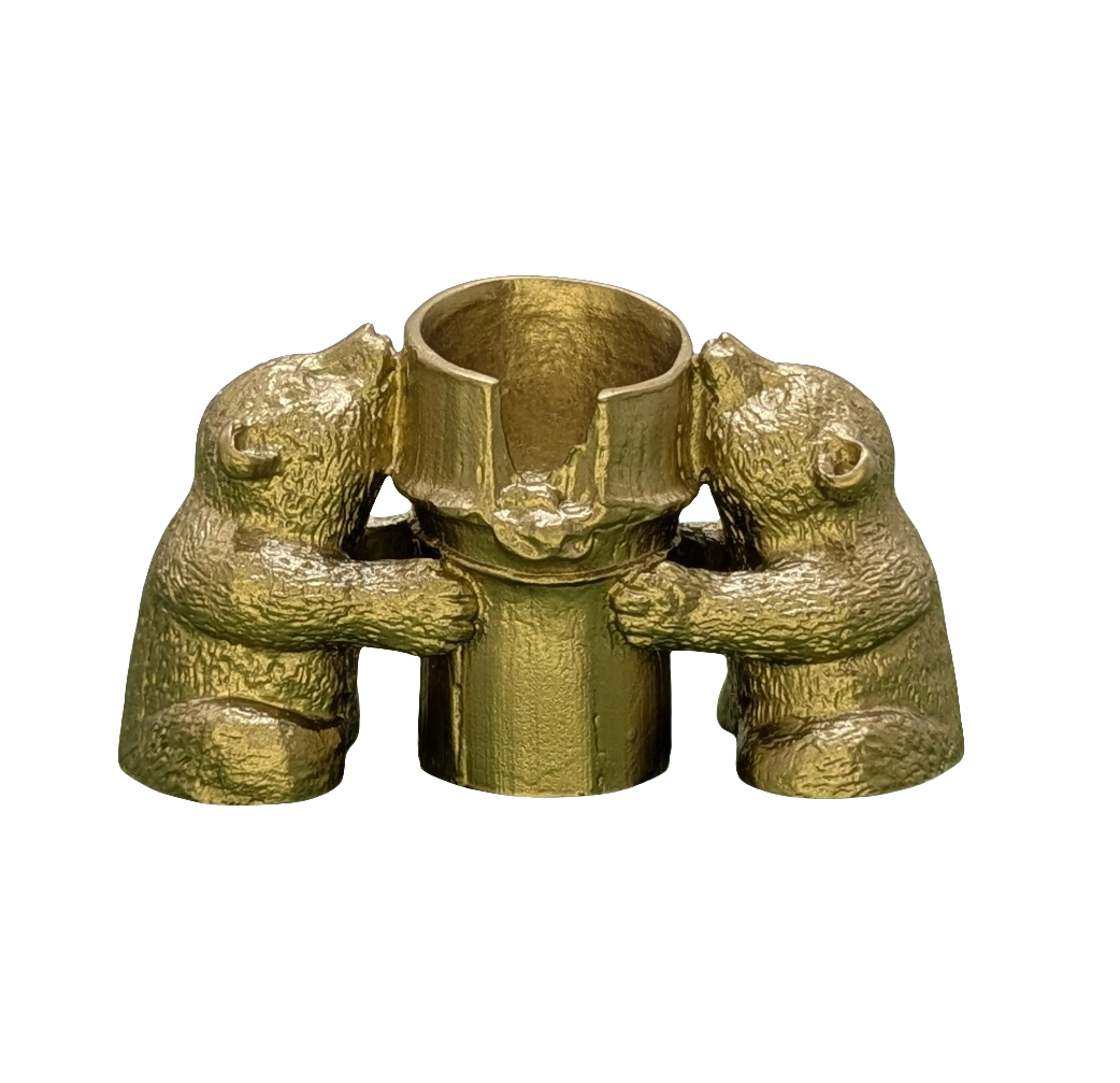 Minimalist Bamboo Pandas Pewter Taper Candle Holder Decor Collectible