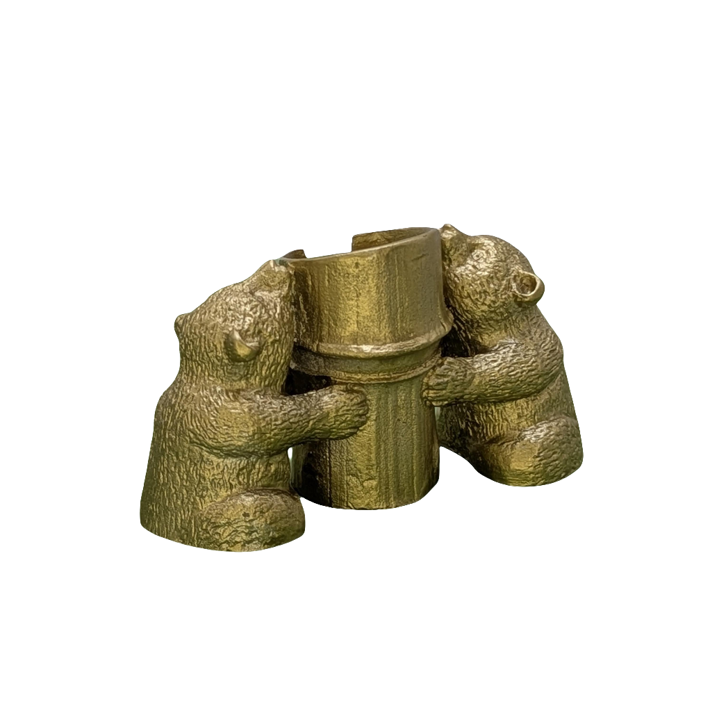 Minimalist Bamboo Pandas Pewter Taper Candle Holder Decor Collectible