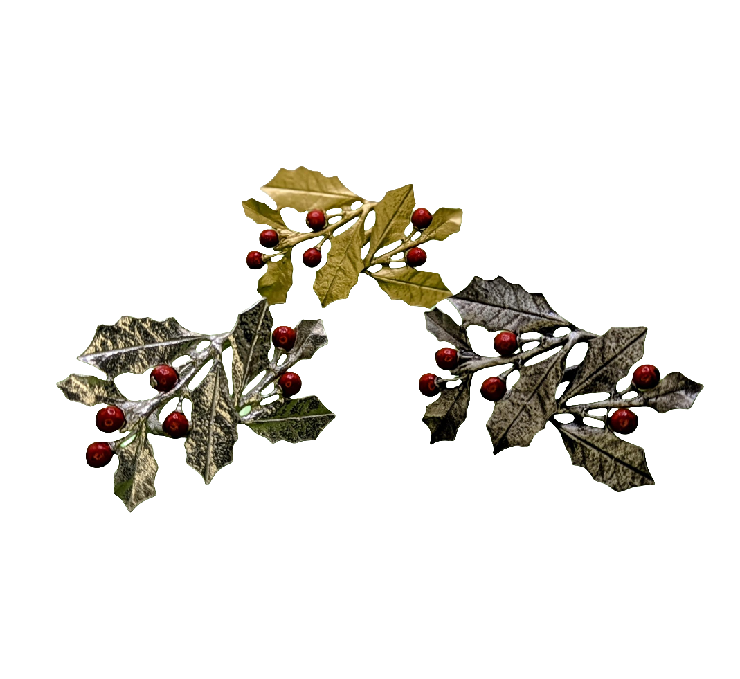Holly Pewter Adjustable Napkin Ring Set of 4 Inspired by Nature