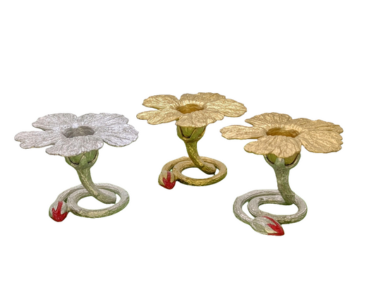 Hibiscus Pewter Taper Candle Holder Home Decor Inspired by Nature