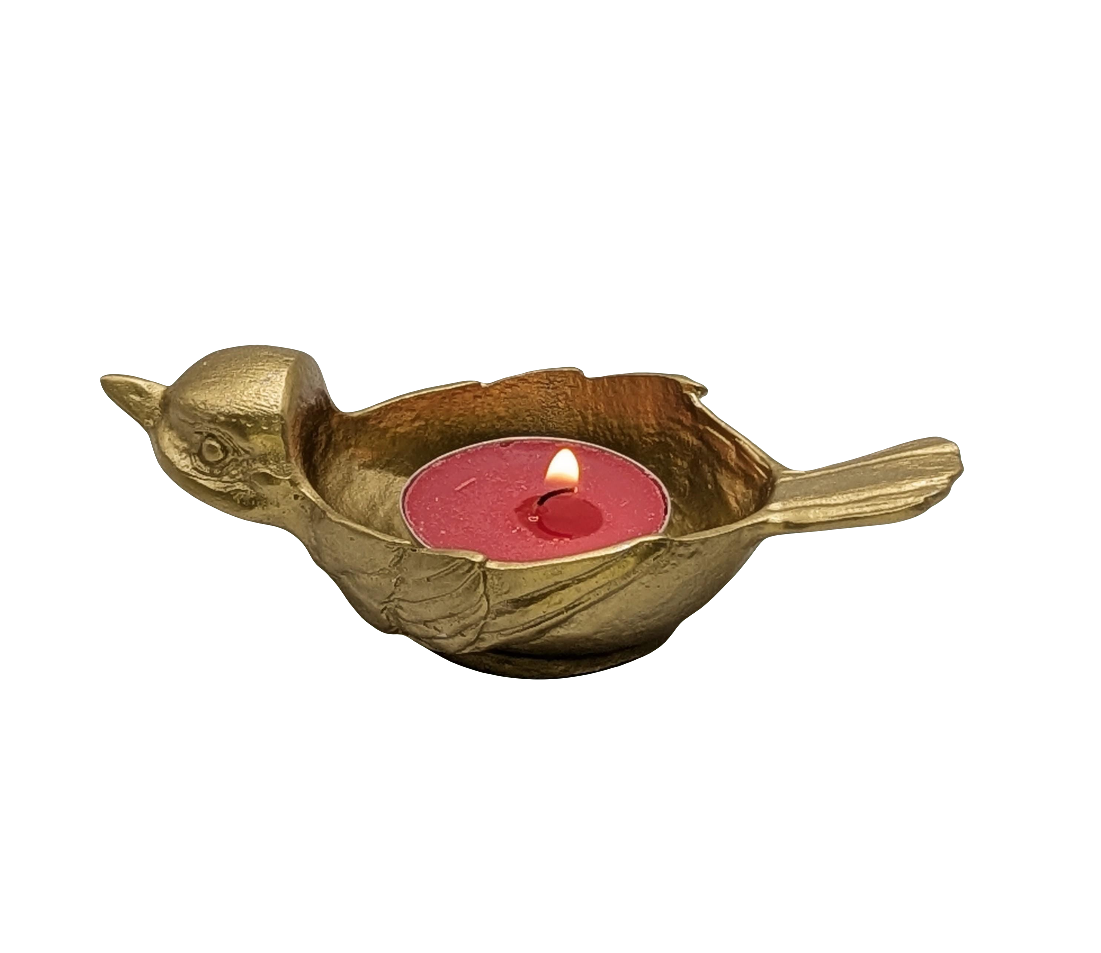 Charming Pewter Sparrow Tea Light Candle Holder Decor