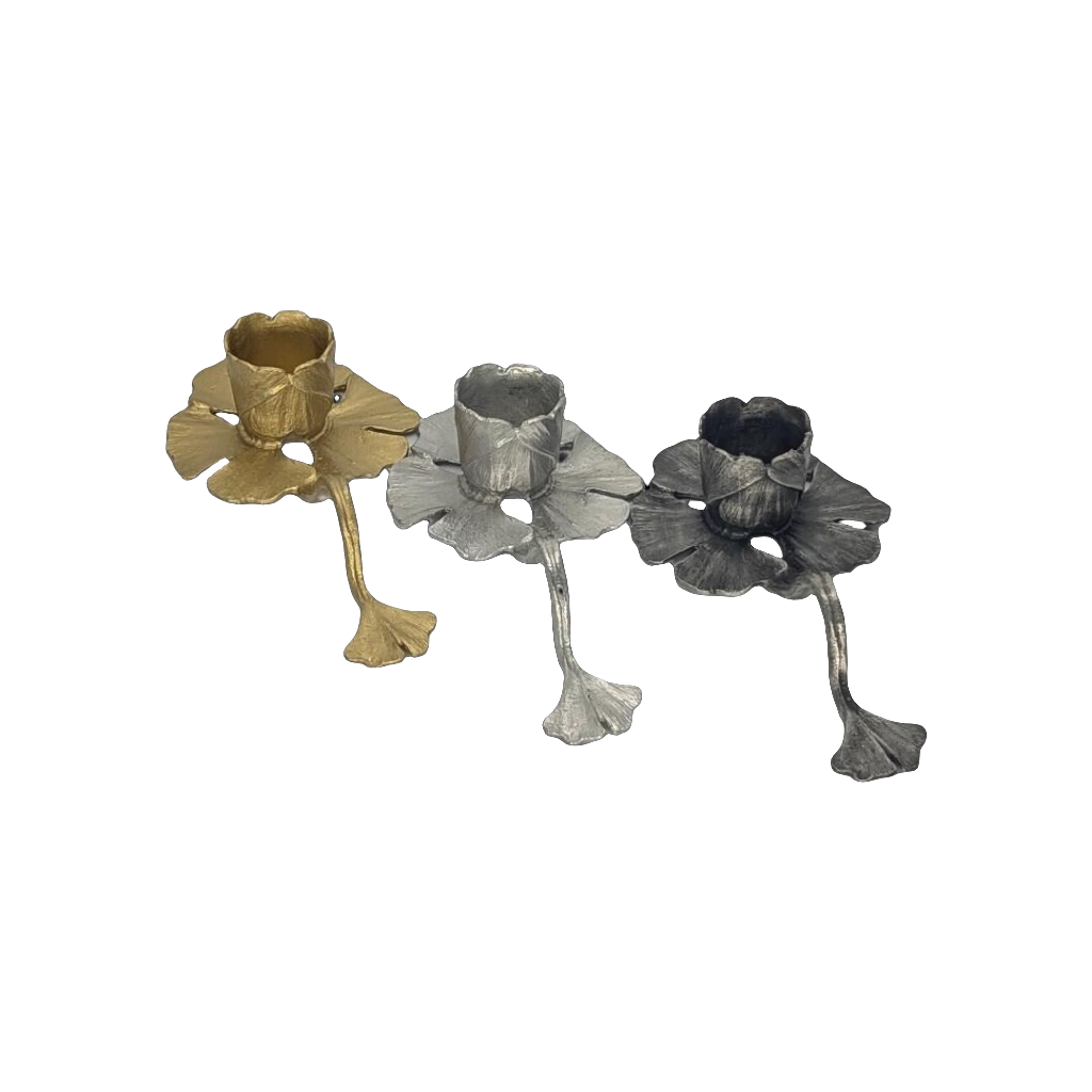 Ginkgo Stylish Minimalist Pewter Taper Candle Holder Inspired by Nature