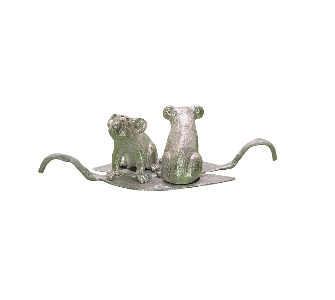 Koalas Miniature Minimalist Pewter Salt & Pepper Shakers Set Inspired by Nature Collectible