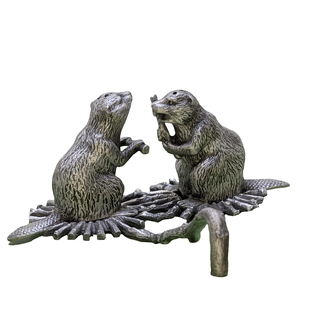 Beaver Miniature Minimalist Pewter Salt & Pepper Shakers Set Inspired by Nature Collectible