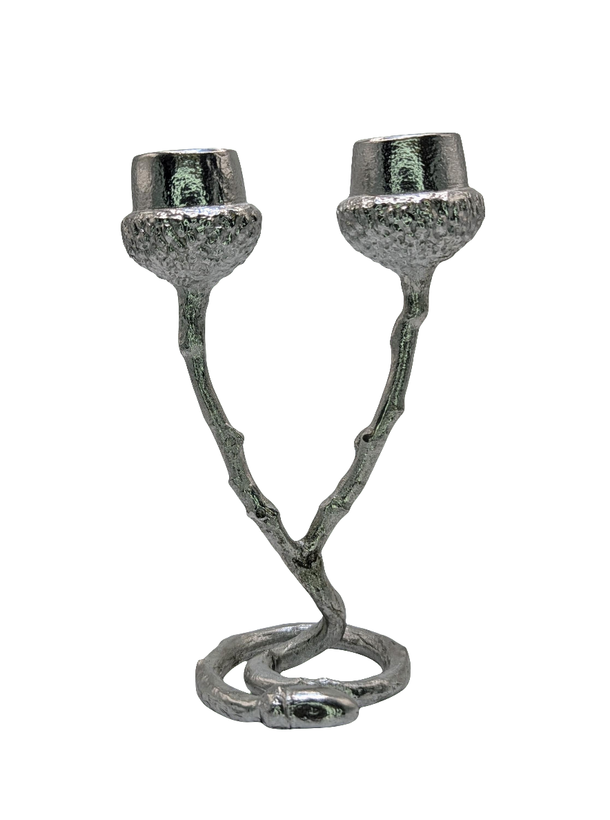 Pewter Acorn Twig Taper Candle Holder Home Decor Inspired by Nature