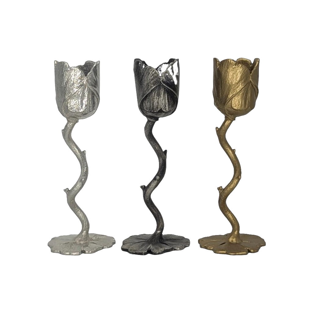 Ginkgo Stylish Minimalist Pewter Taper Candle Holder Inspired by Nature
