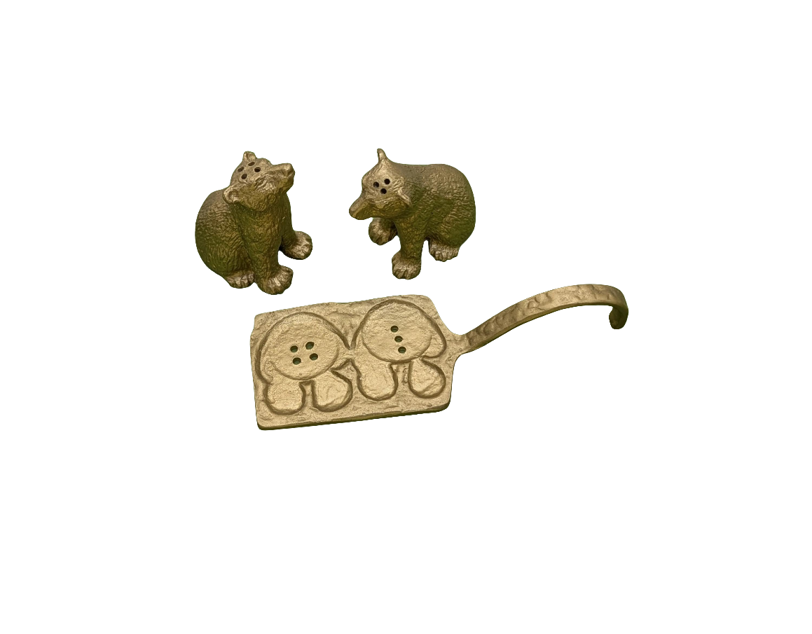 Polar Bear Cubs Miniature Minimalist Pewter Salt & Pepper Shakers Set Collectible