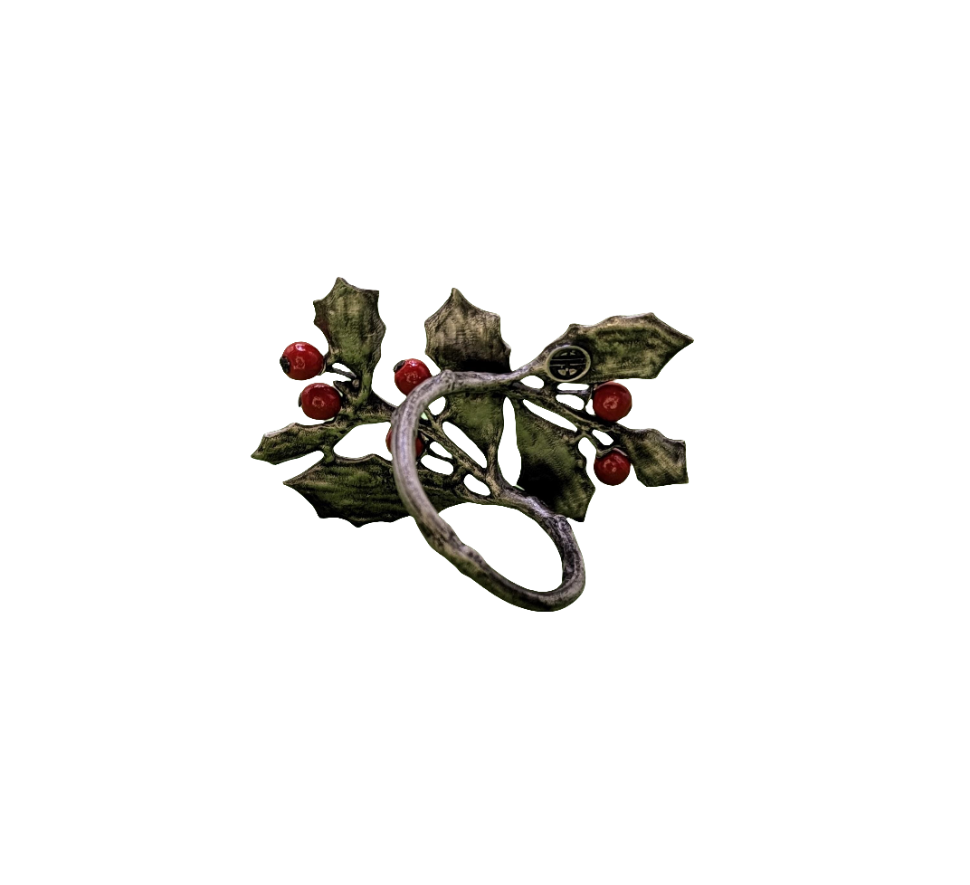 Holly Pewter Adjustable Napkin Ring Set of 4 Inspired by Nature