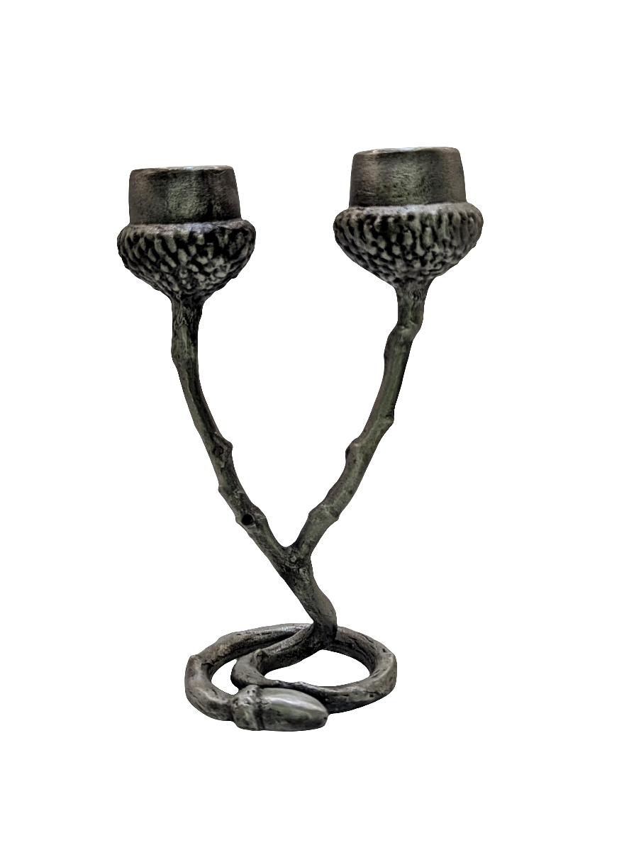 Pewter Acorn Twig Taper Candle Holder Home Decor Inspired by Nature