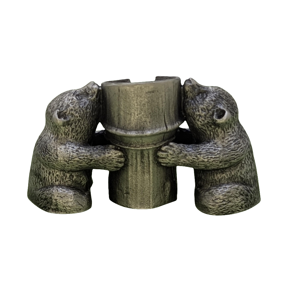 Minimalist Bamboo Pandas Pewter Taper Candle Holder Decor Collectible