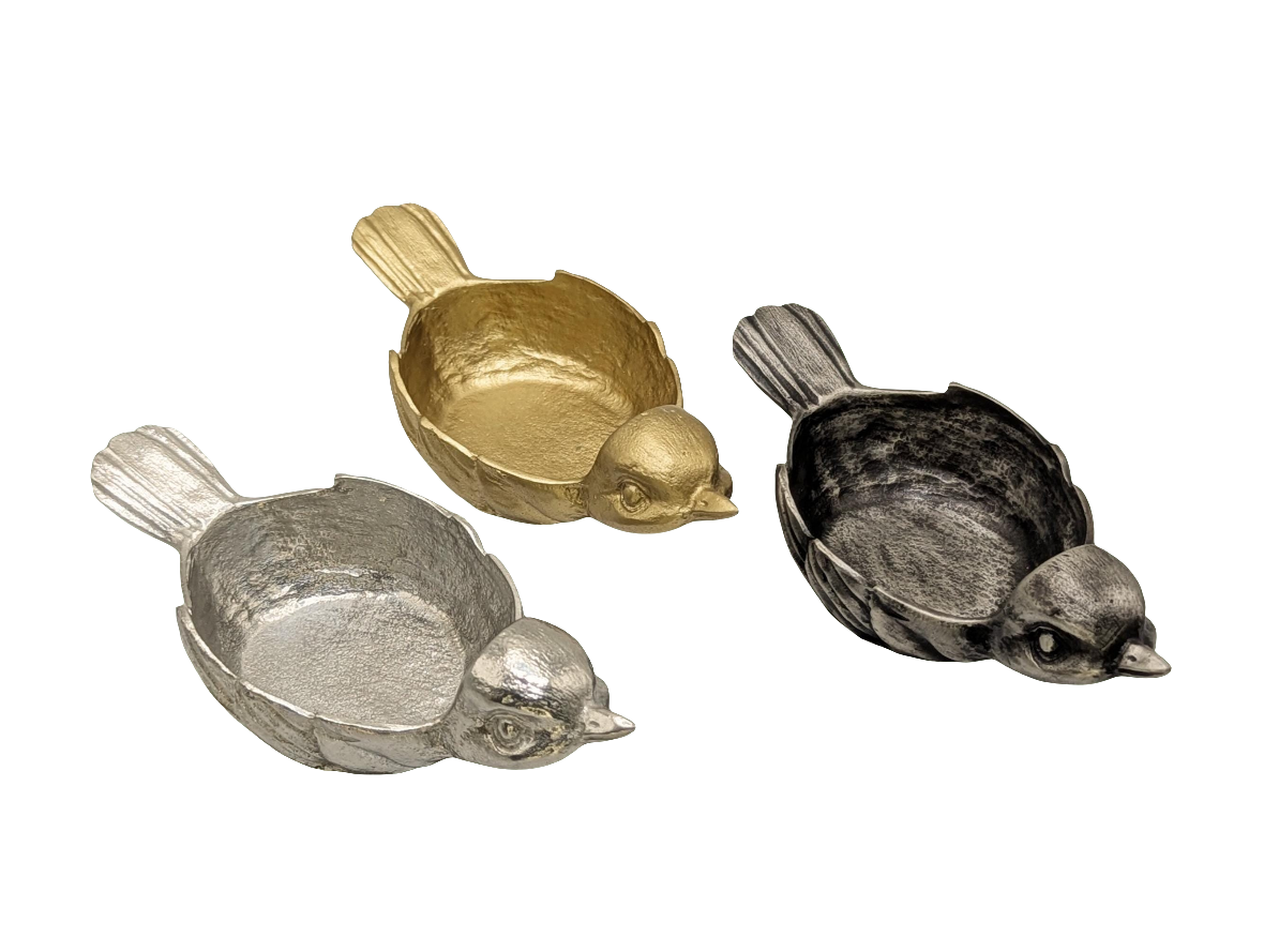 Charming Pewter Sparrow Tea Light Candle Holder Decor