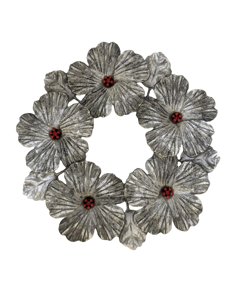Hibiscus Flowers with Leaves Pewter Trivet Inspired by Nature