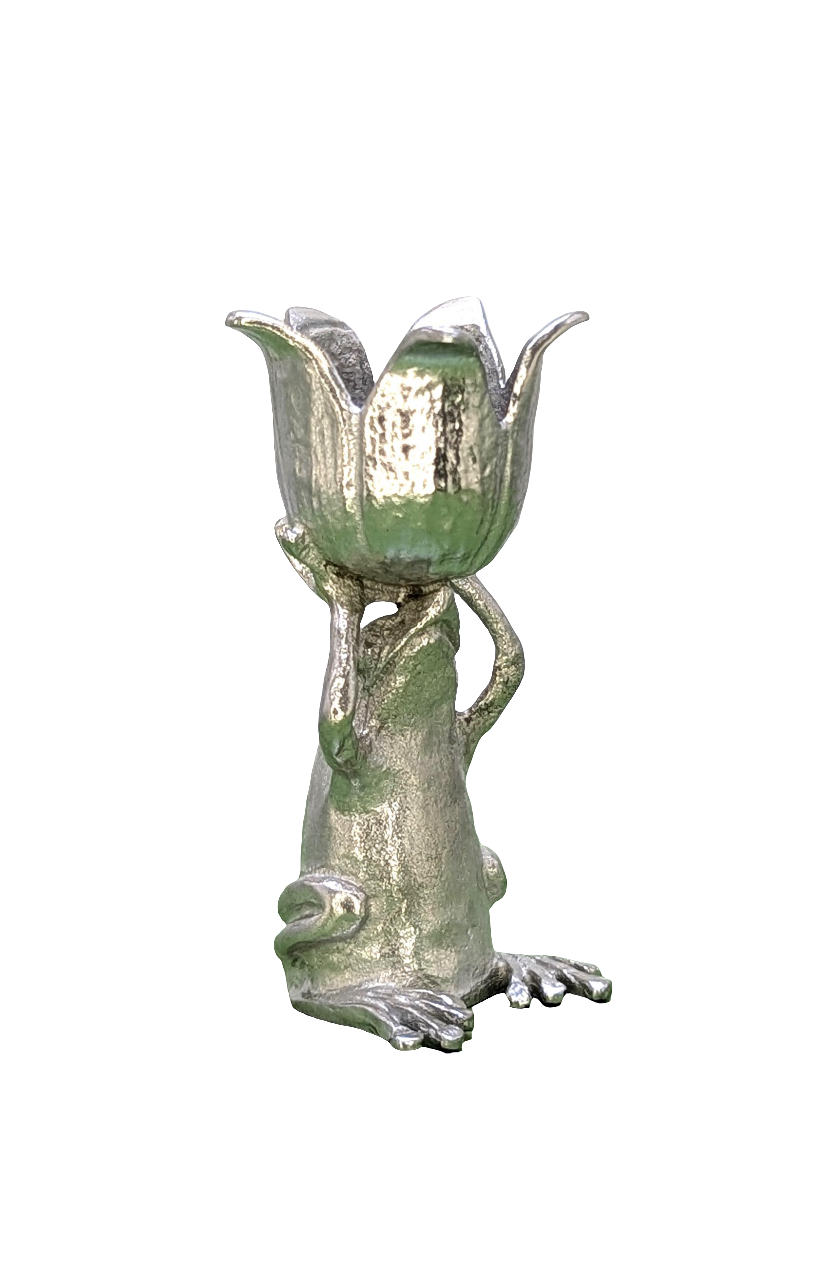 MINIMALIST Charming Coqui Frog Pewter Candle Holder Decor Collectible