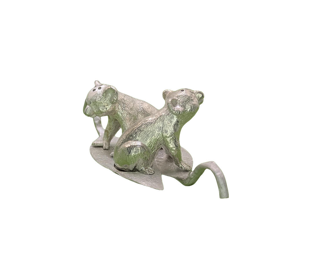 Koalas Miniature Minimalist Pewter Salt & Pepper Shakers Set Inspired by Nature Collectible