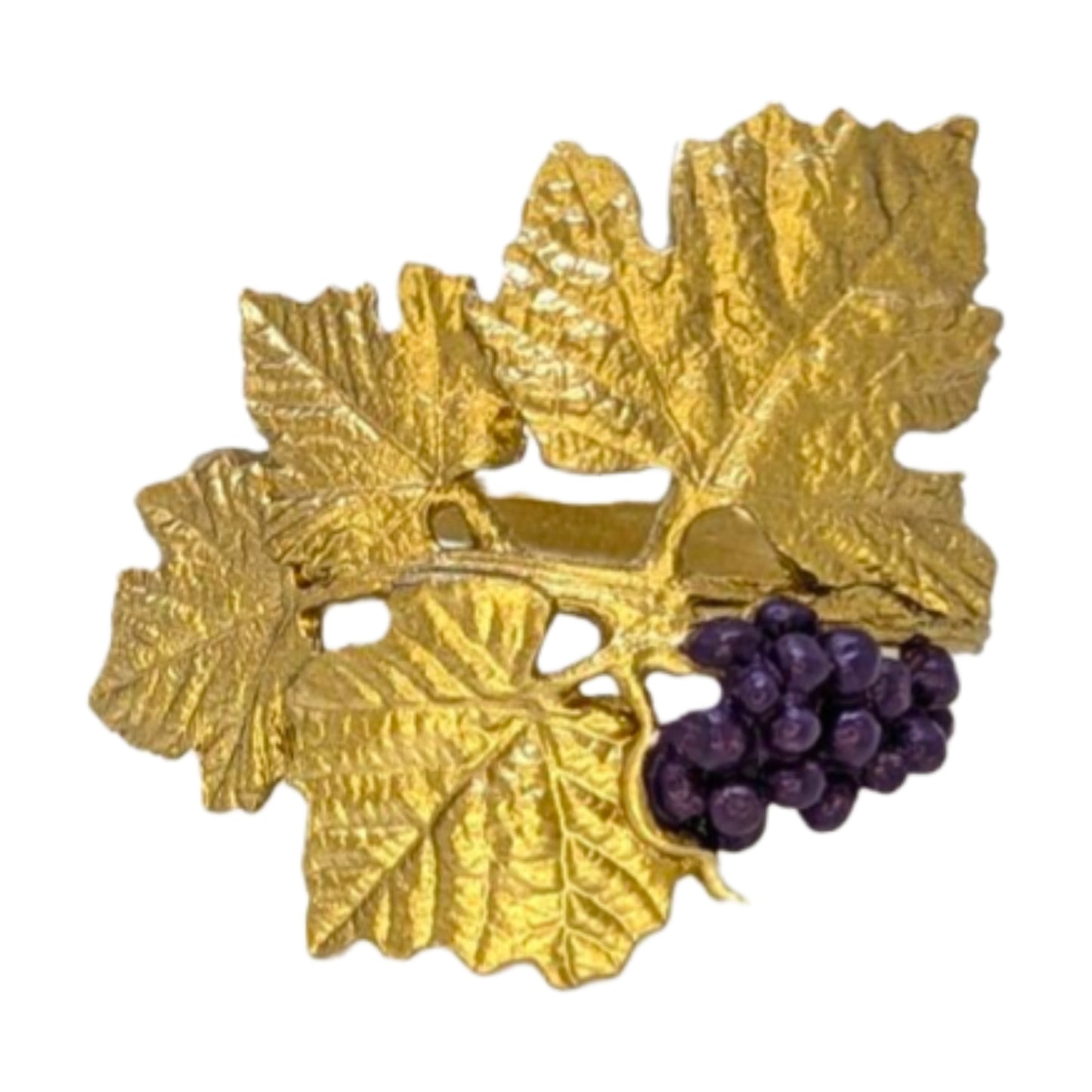 Juego de 4 servilleteros de peltre con forma de uvas inspirados en la naturaleza.