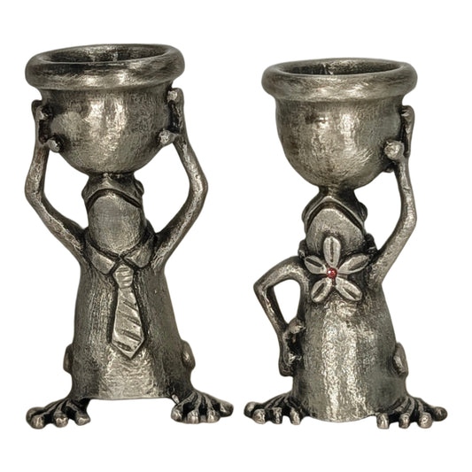 Adorable Mrs and Mr Frog Pewter Candle Holder Set Minimalist Decor