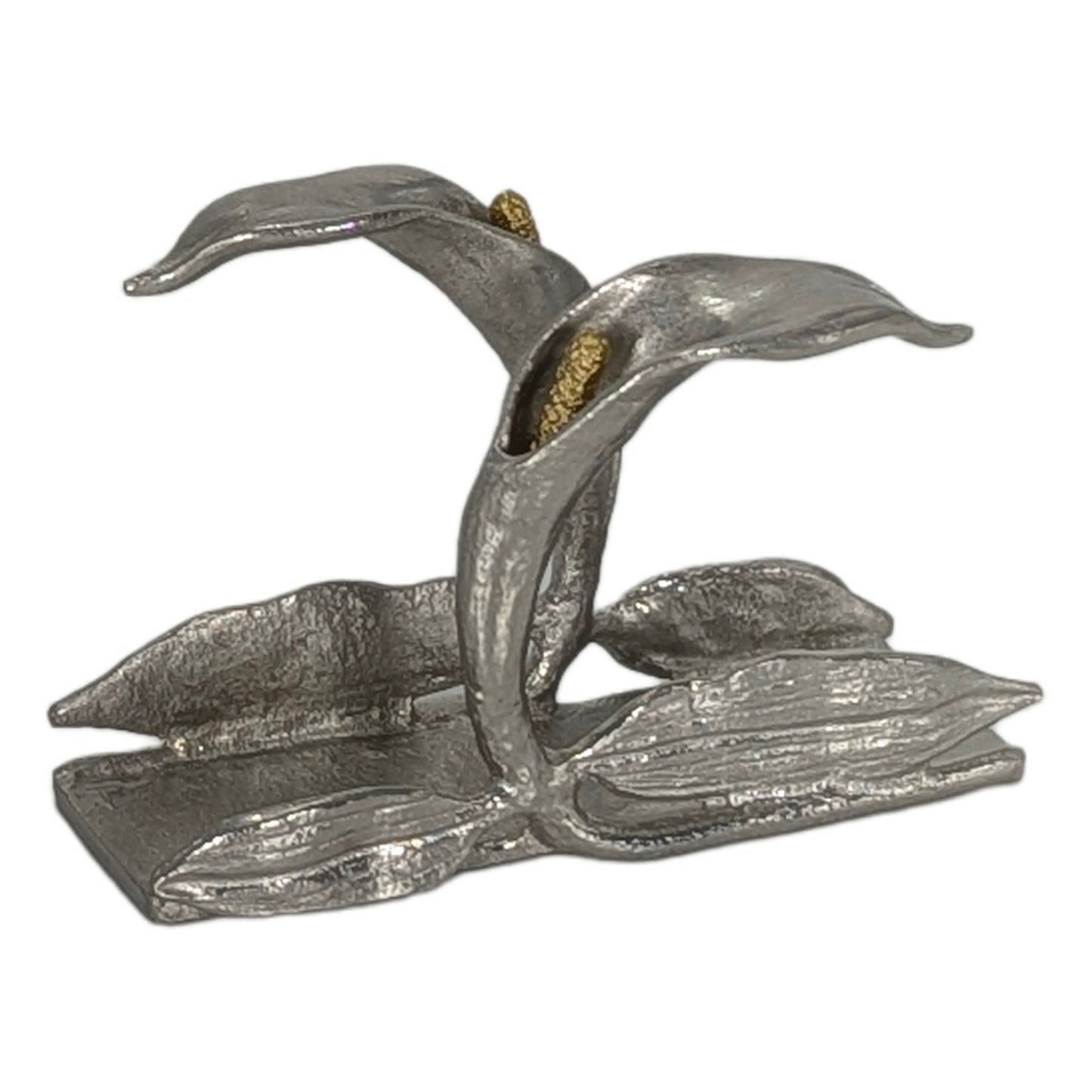 Calla Lily Pewter Business Card Holder – Botanical Desk Organizer Nature Inspired