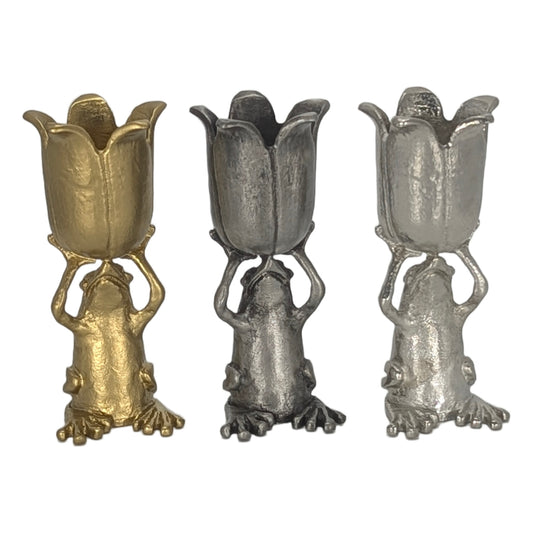 MINIMALIST Charming Coqui Frog Pewter Candle Holder Decor Collectible