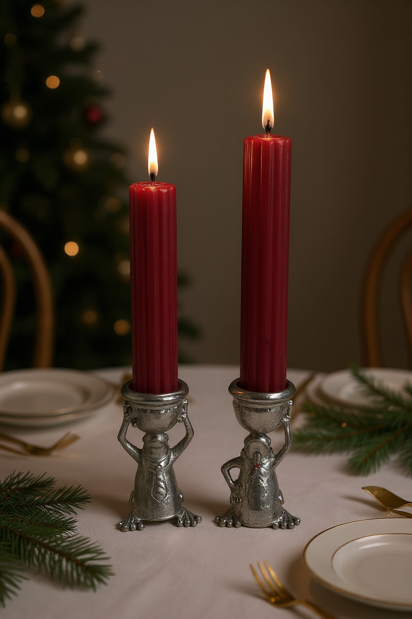 Adorable Mrs and Mr Frog Pewter Candle Holder Set Minimalist Decor