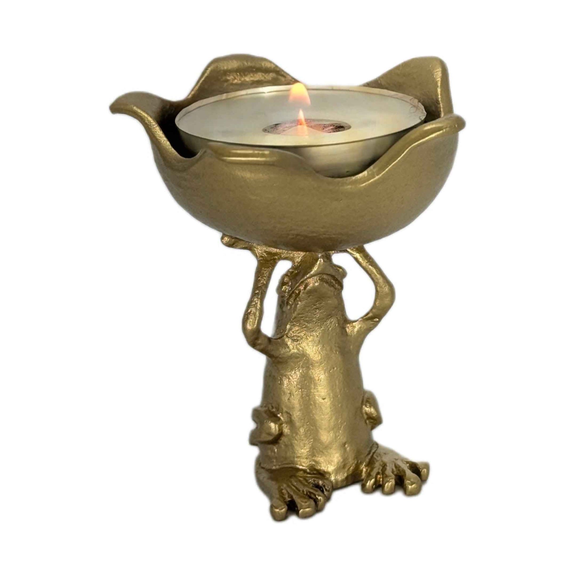 MINIMALIST Charming Coqui Frog Pewter Candle Holder Decor Collectible