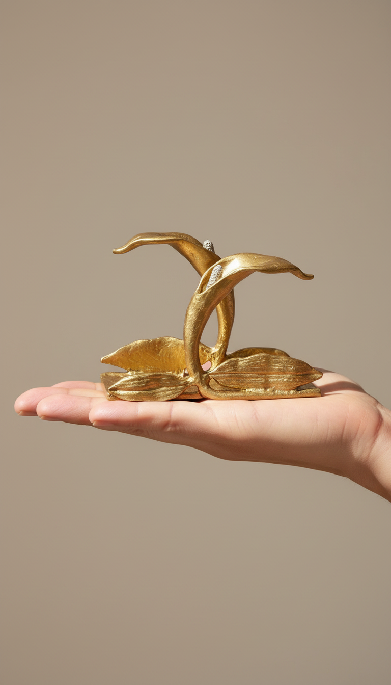 Calla Lily Pewter Business Card Holder – Botanical Desk Organizer Nature Inspired