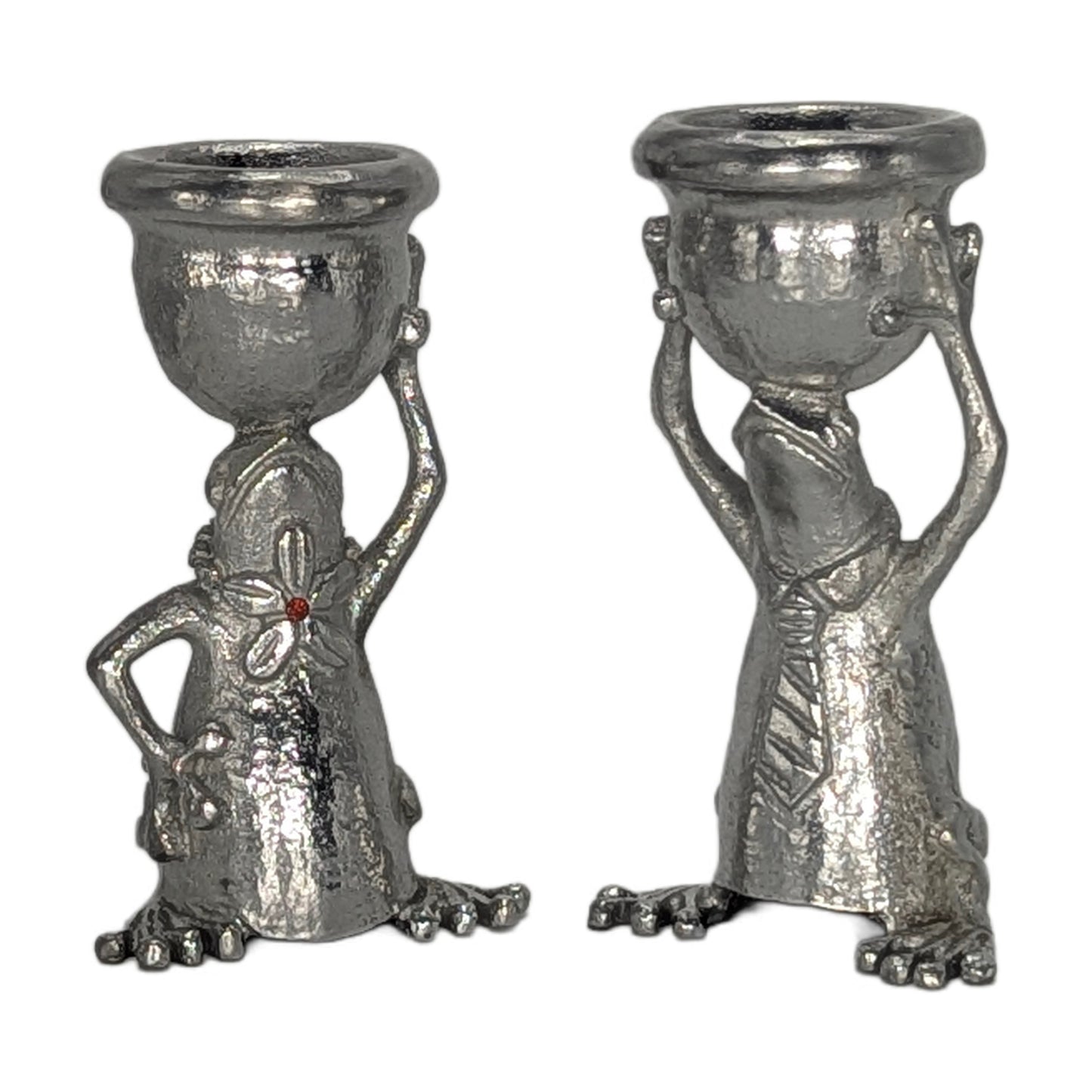 Adorable Mrs and Mr Frog Pewter Candle Holder Set Minimalist Decor