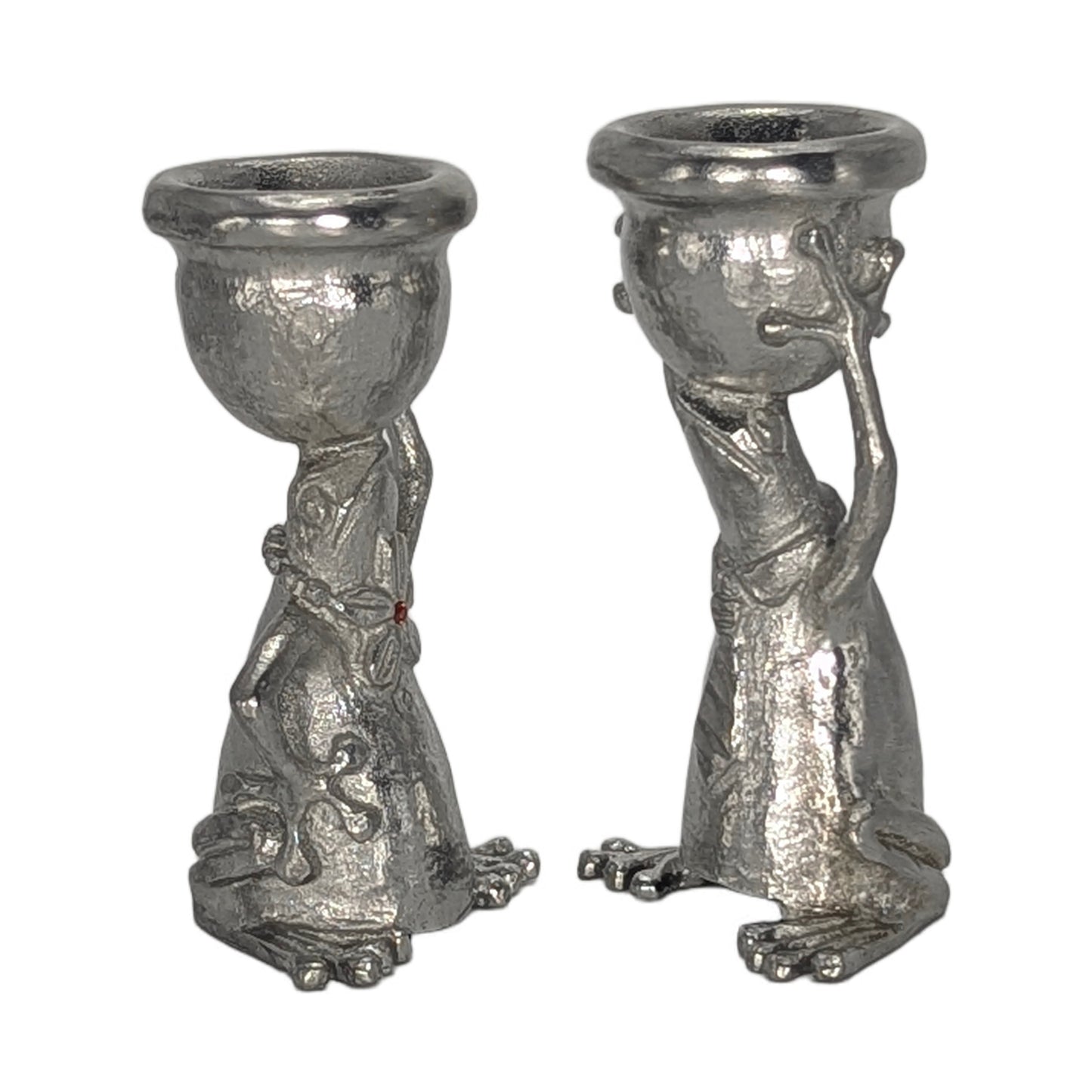 Adorable Mrs and Mr Frog Pewter Candle Holder Set Minimalist Decor
