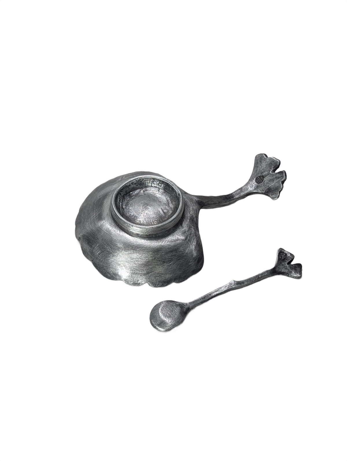 Artisanal Ginkgo Leaf Salt Cellar with Spoon, Handcrafted Pewter, Nature Inspired Table Decor