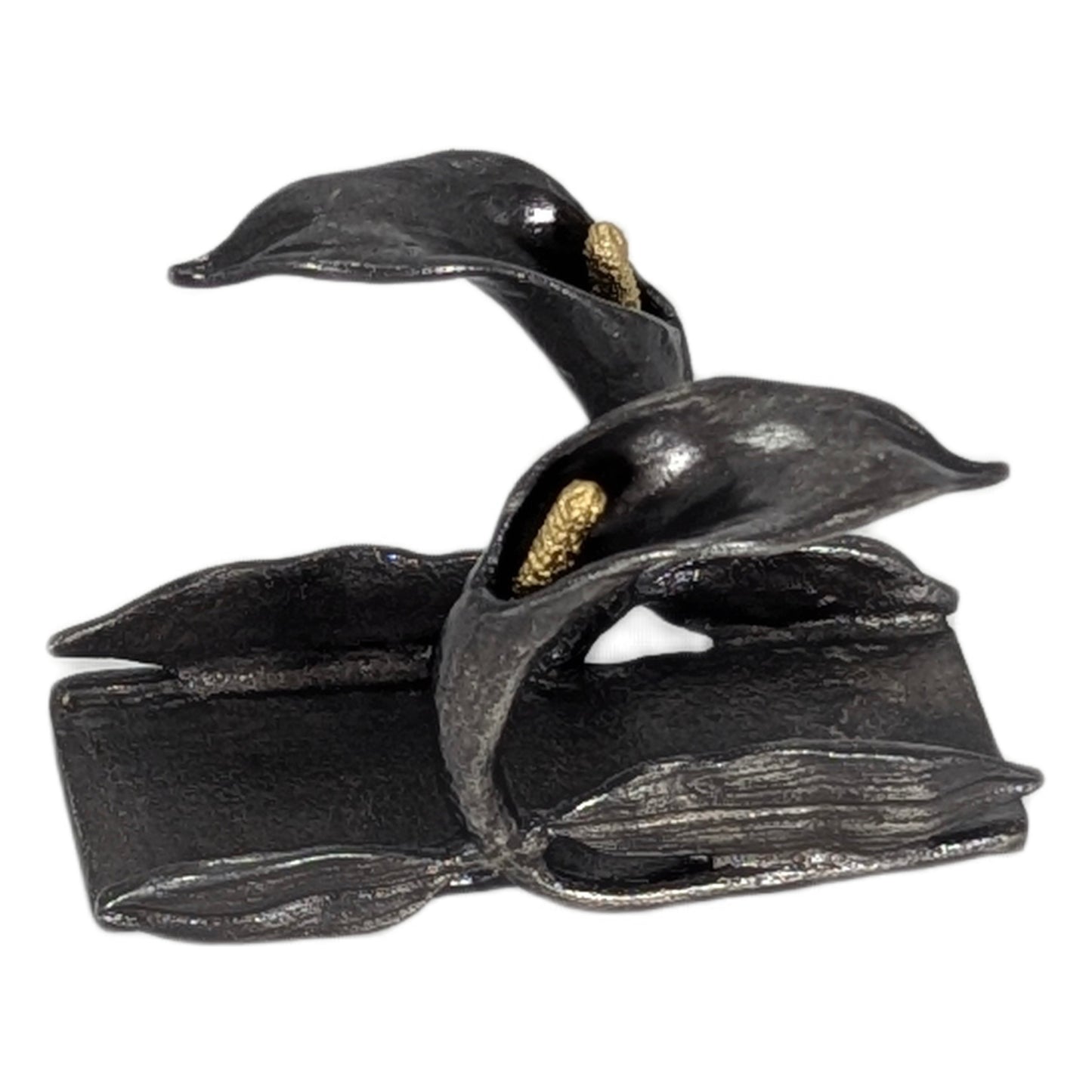 Calla Lily Pewter Business Card Holder – Botanical Desk Organizer Nature Inspired