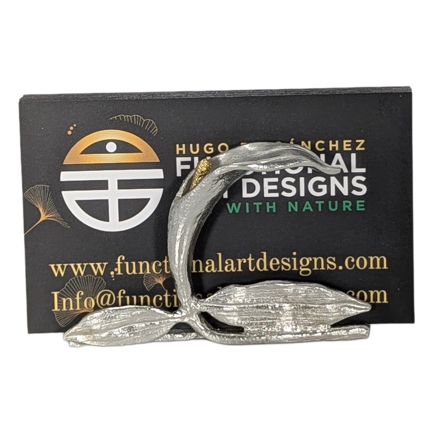 Calla Lily Pewter Business Card Holder – Botanical Desk Organizer Nature Inspired