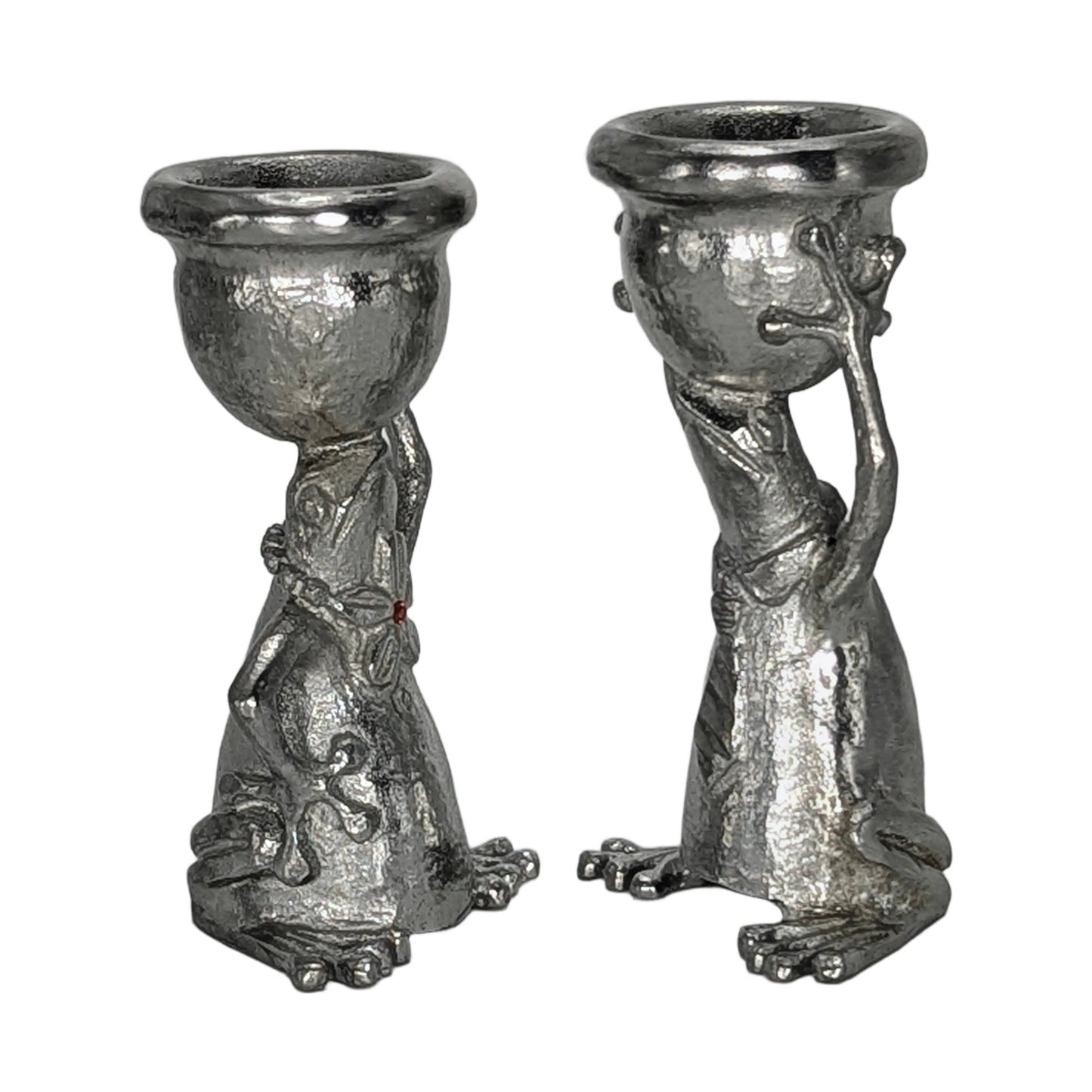 Adorable Mrs and Mr Frog Pewter Candle Holder Set Minimalist Decor