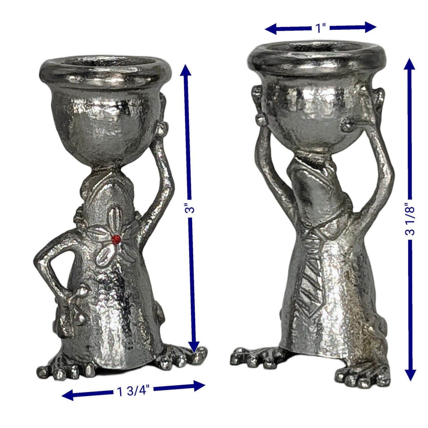Adorable Mrs and Mr Frog Pewter Candle Holder Set Minimalist Decor