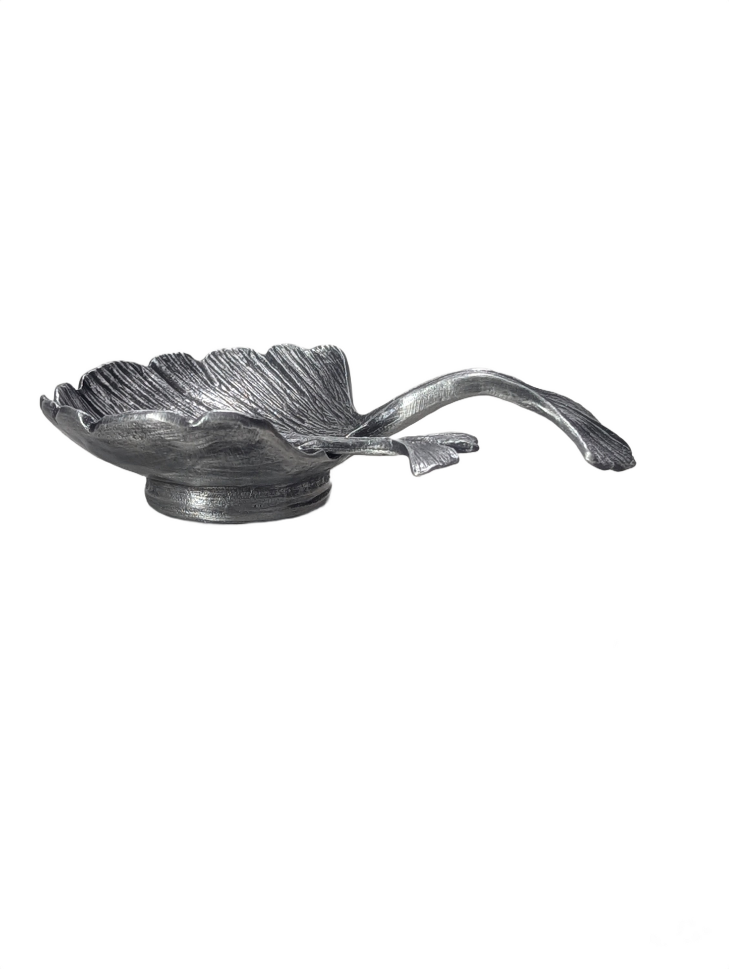 Artisanal Ginkgo Leaf Salt Cellar with Spoon, Handcrafted Pewter, Nature Inspired Table Decor