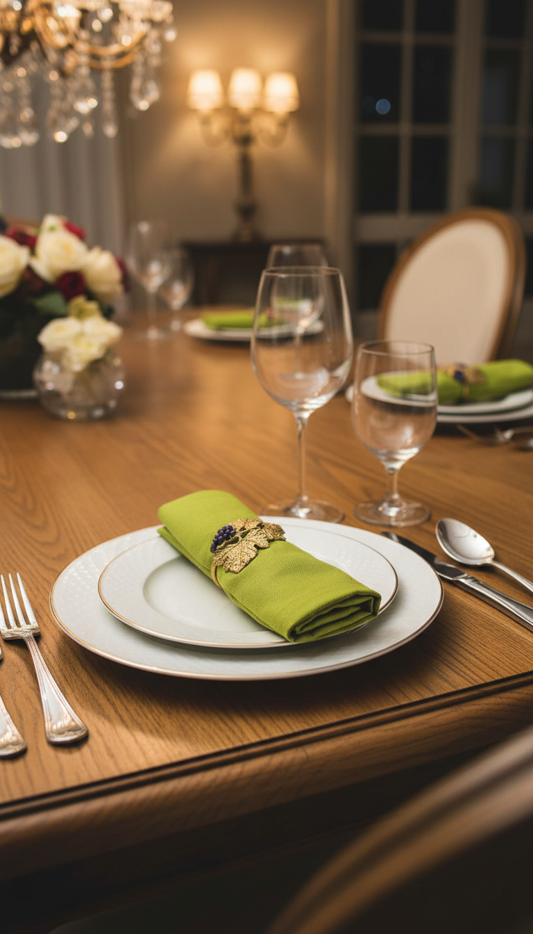 Juego de 4 servilleteros de peltre con forma de uvas inspirados en la naturaleza.