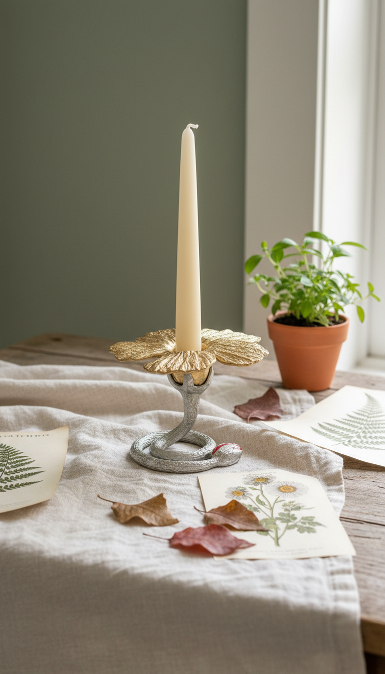 Hibiscus Pewter Taper Candle Holder Home Decor Inspired by Nature